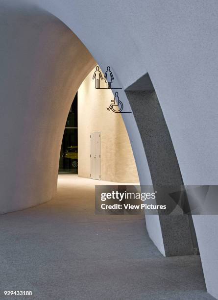 Toilets on ground floor. National Taichung Theater, Taichung, China. Architect: Toyo Ito, 2016.