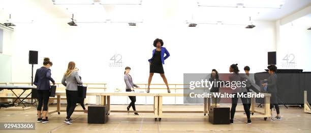 LaChanze with cast during the press presentation for "Summer: The Donna Summer Musical" on March 8, 2018 at the New 42nd Street Studios, in New York...