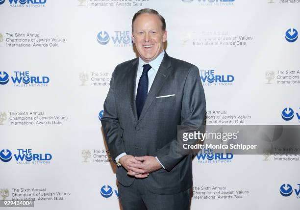 Former White House Press Secretary Sean Spicer attends the 2018 World Values Network Champions of Jewish Values Awards Gala at The Plaza Hotel on...