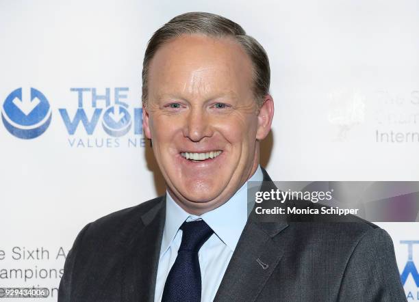 Former White House Press Secretary Sean Spicer attends the 2018 World Values Network Champions of Jewish Values Awards Gala at The Plaza Hotel on...