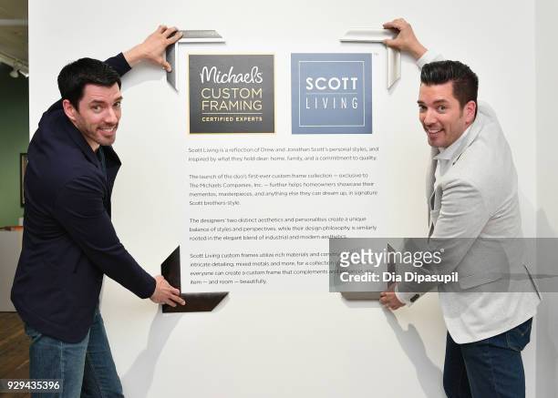 Drew Scott and Jonathan Scott celebrate the launch of their first custom framing program, Scott Living, available exclusively at Michaels on March 8,...