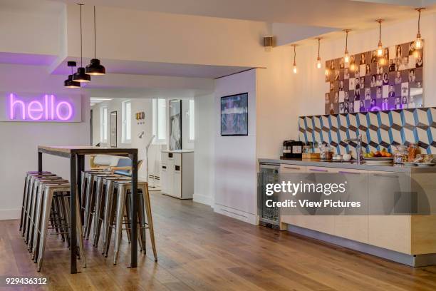 Office kitchen and dining area. Alfred Mews Offices, London, United Kingdom. Architect: Cove Burgess Architects, 2016.