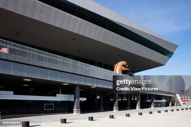 Exterior side view. Dokk1, Aarhus, Denmark. Architect: Schmidt Hammer & Lassen Ltd, 2015.