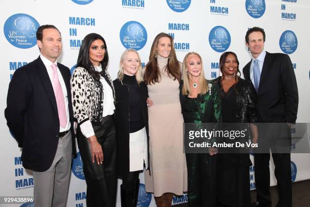 Guest, Rachel Roy, Linda Wells, Stephanie Winston Wolkoff, Barbara Winston, Mary Brown and Guest attend the UNWFPA Annual Awards Luncheon in...
