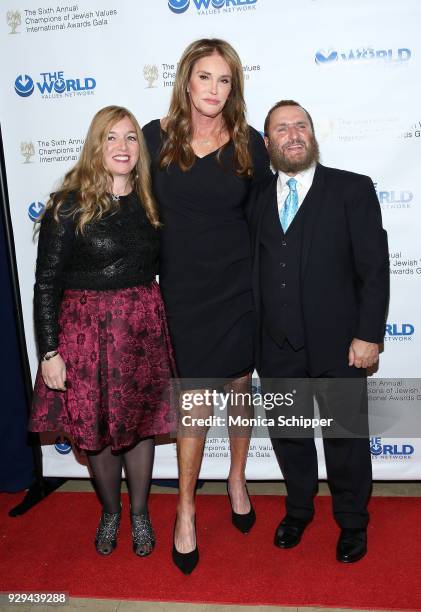 Debbie Boteach, honoree Caitlyn Jenner, and Rabbi Shmuley Boteach attend the 2018 World Values Network Champions of Jewish Values Awards Gala at The...