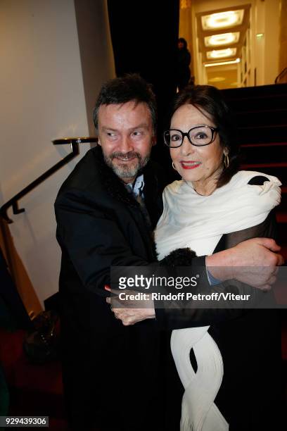 Companion of Jean-Claude Brialy Bruno Finck and Nana Mouskouri attend "Nana Mouskouri Forever Young Tour 2018" at Salle Pleyel on March 8, 2018 in...