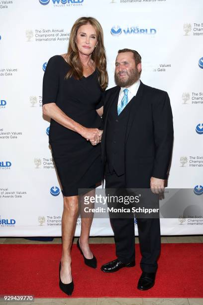 Honoree Caitlyn Jenner and Rabbi Shmuley Boteach attend the 2018 World Values Network Champions of Jewish Values Awards Gala at The Plaza Hotel on...