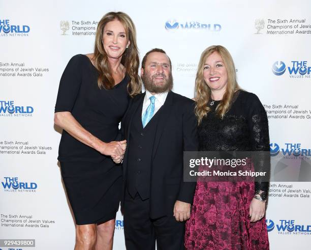 Honoree Caitlyn Jenner, Rabbi Shmuley Boteach and Debbie Boteach attend the 2018 World Values Network Champions of Jewish Values Awards Gala at The...