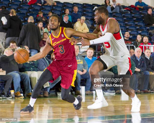 Marcus Thornton of the Canton Charge handles the ball against the Maine Red Claws during the NBA G-League on March 8, 2018 at the Portland Expo in...