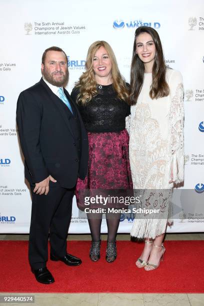 Rabbi Shmuley Boteach, Debbie Boteach and Miss Universe Israel Adar Gandelsman attend the 2018 World Values Network Champions of Jewish Values Awards...
