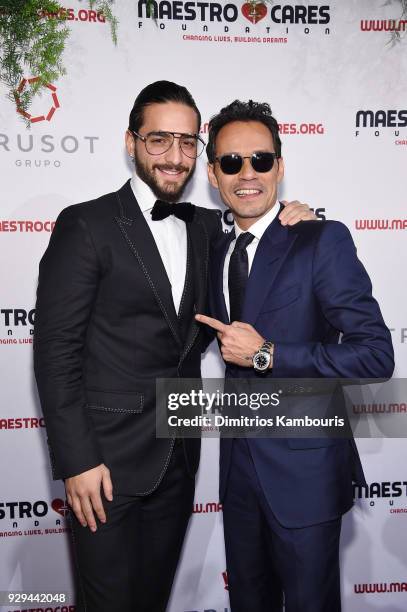 Maluma and Marc Anthony attend the Maestro Cares Third Annual Gala Dinner at Cipriani Wall Street on March 8, 2018 in New York City.