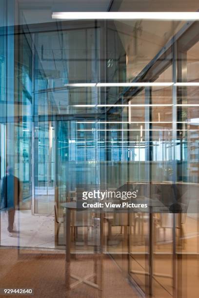 Superimposed glazing with reflections. Novartis Campus Virchow 6, Basel, Switzerland. Architect: Alvaro Siza, 2012.