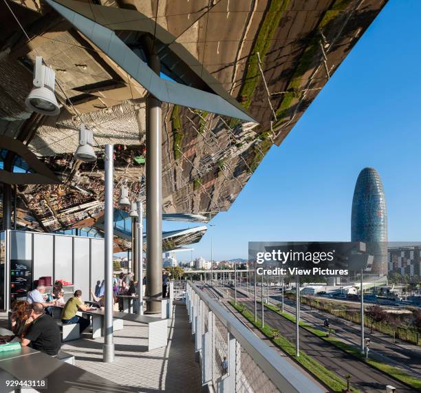 Restaurant and bars are located on the top floor. Encants Bellcaire Flea Market, Barcelona, Spain. Architect: b720 Fermín Vázquez Arquitectos, 2013.