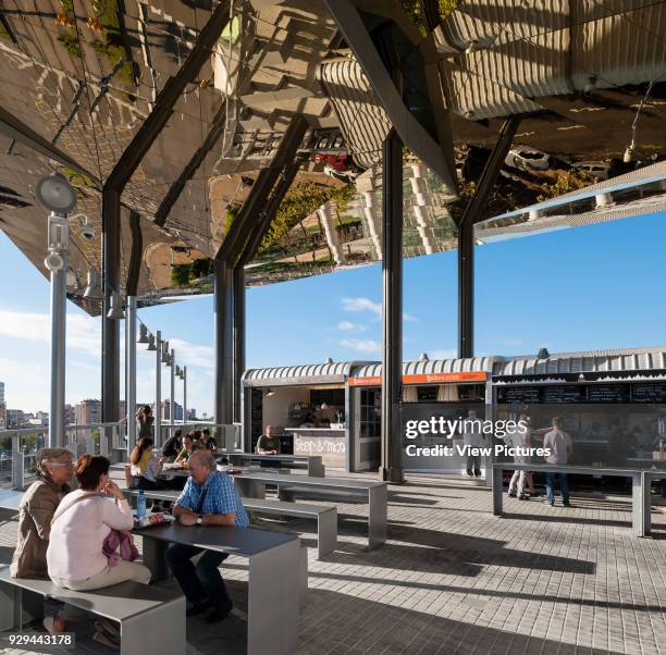 Restaurant and bars facilities are located on the top floor. Encants Bellcaire Flea Market, Barcelona, Spain. Architect: b720 Fermín Vázquez...