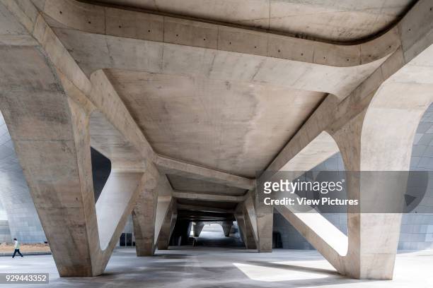 Dongdaemun Design Plaza , Seoul, Korea, South. Architect: Zaha Hadid Architects, 2014. Exterior view of concrete structural bridge.