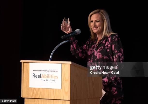 Actress Marlee Matlin receives the Spotlight Award at the 10th annual ReelAbilities Film Festival opening night at JCC Manhattan on March 8, 2018 in...