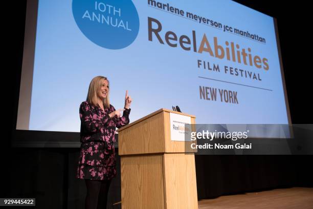 Actress Marlee Matlin receives the Spotlight Award at the 10th annual ReelAbilities Film Festival opening night at JCC Manhattan on March 8, 2018 in...