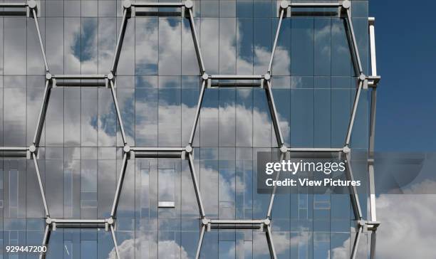 Facade detail. The Quantum Nano Centre, Waterloo, Canada. Architect: Kuwabara Payne McKenna Bloomberg, 2013.