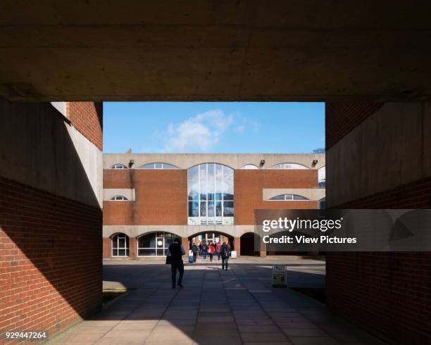 General exterior view of central courtyard. University of Sussex, Brighton and Hove, United Kingdom. Architect: Sir Basil Spence, 1971.