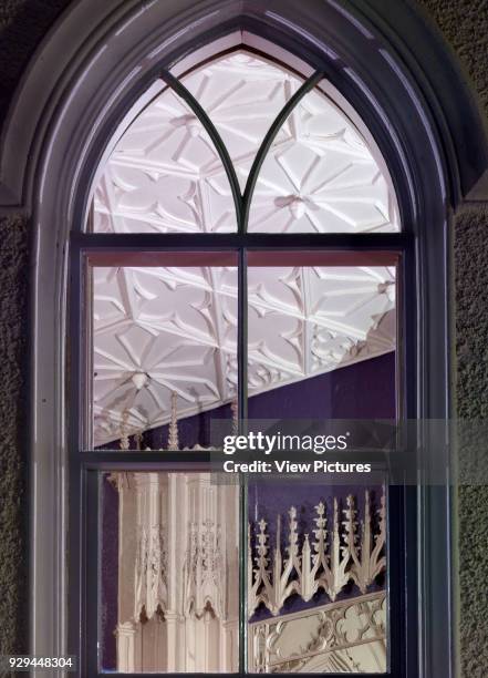 Holbein Chamber, through window. Strawberry Hill House, Twickenham, United Kingdom. Architect: Horace Walpole, 1747.