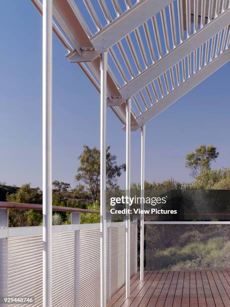 Balcony, landscape. Desert House, Alice Springs, Australia. Architect: Dunn Hillam Architects, 2014.