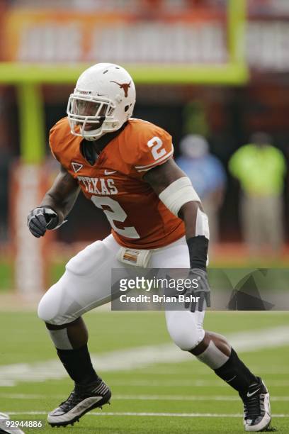 Linebacker Sergio Kindle of the Texas Longhorns lines up against the UCF Knights on November 7, 2009 at Darrell K Royal - Texas Memorial Stadium in...