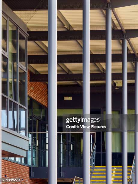 Details of canopy and balustrade. Moseley School, Birmingham, United Kingdom. Architect: Penoyre & Prasad LLP, 2012.