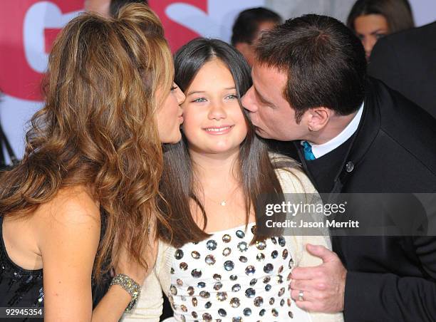 Actor John Travolta , wife actress Kelly Preston and daughter Ella Bleu Travolta arrive at the premiere of Walt Disney Pictures' 'Old Dogs' at the El...