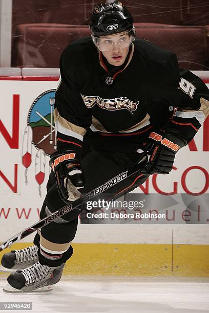 Bobby Ryan of the Anaheim Ducks skates on the ice during warm up prior to the game against the Nashville Predators on November 5, 2009 at Honda...