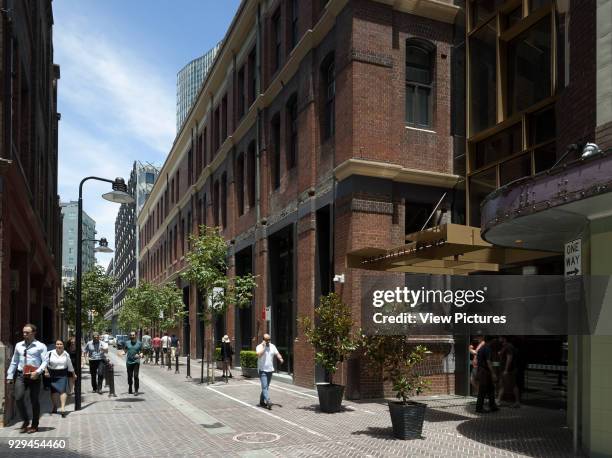 View south along Kensington Street to hotel entry. The Old Clare Hotel, Sydney, Australia. Architect: Tonkin Zulaikha Greer, 2015.