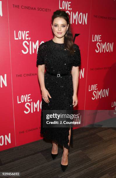 Actress Katherine Langford poses for a photo at the screening of "Love, Simon" hosted by 20th Century Fox & Wingman at The Landmark at 57 West on...