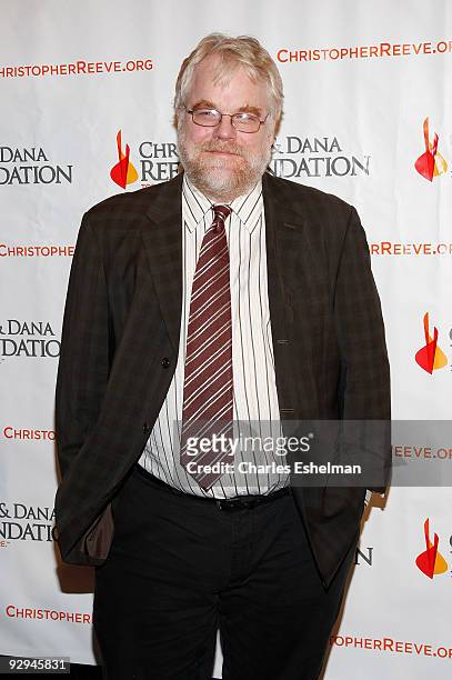 Actor Philip Seymour Hoffman attends the Christopher & Dana Reeve Foundation's "A Magical Evening" Gala at the Marriot Marquis on November 9, 2009 in...