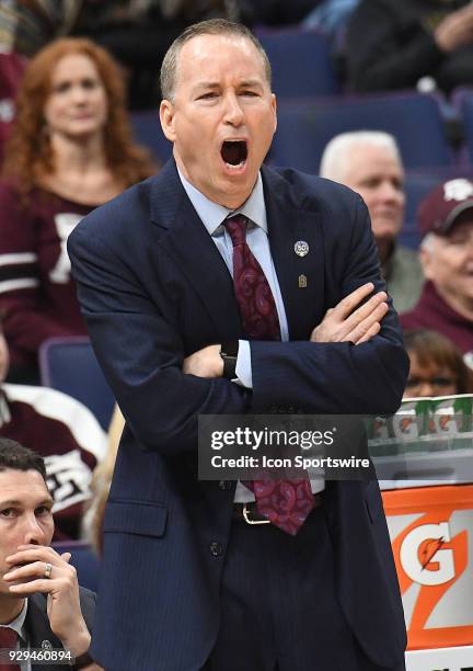 Texas A&M basketball coach Billy Kennedy yells at his team during a Southeastern Conference Basketball Tournament game between Alabama and Texas A&M...