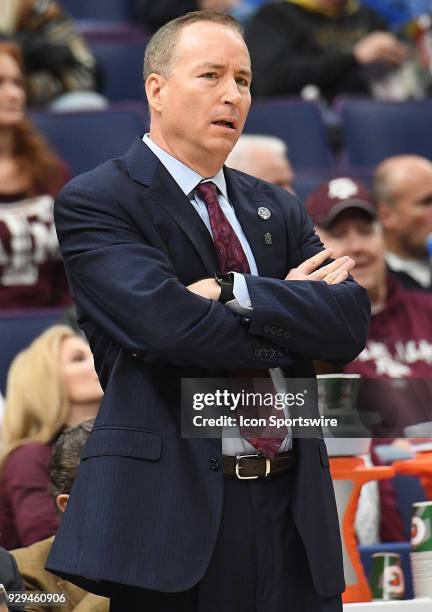 Texas A&M basketball coach Billy Kennedy watches his team play during a Southeastern Conference Basketball Tournament game between Alabama and Texas...