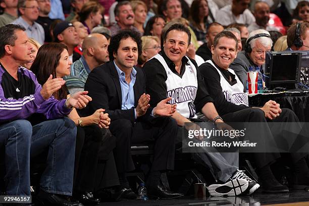 Sacramento Kings owners George Maloof , Gavin Maloof and Joe Maloof sit court side during the game between the Memphis Grizzlies and the Sacramento...