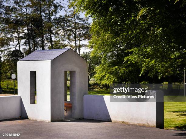 Kilreekil School view of shelter showing landscape. Rural Galway Schools, Kilreekel Rosmuc, Ireland. Architect: paul dillon architects, 2016.