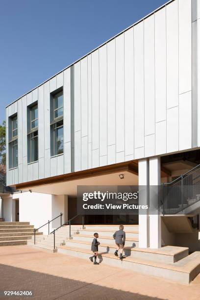 Exterior of the Rheinzink cladded main administration building. St Johns College Pre Preparatory, Johannesburg, South Africa. Architect: TC Design...