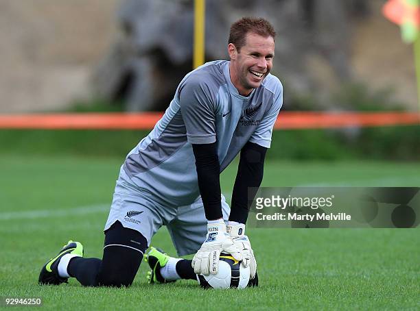 Mark Paston of the All Whites takes a moment out during a New Zealand All Whites training at Endervour Park on November 10, 2009 in Wellington, New...