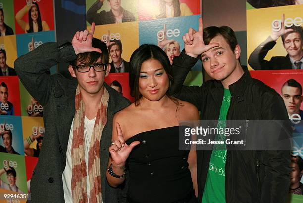 Actors Kevin McHale, Jenna Ushkowitz and Chris Colfer attend an advanced screening of the 11th episode of "Glee" titled "Wheels" at ArcLight Cinemas...