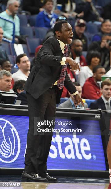 Alabama basketball coach Avery Johnson gestures to his team in the final minutes during a Southeastern Conference Basketball Tournament game between...