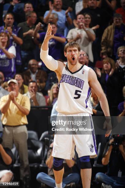 Andres Nocioni of the Sacramento Kings reacts during the game against the Memphis Grizzlies at Arco Arena on November 2, 2009 in Sacramento,...