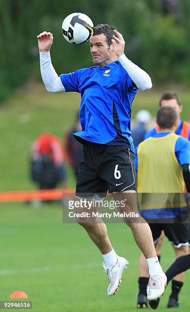 Ryan Nelson captain of the All Whites warms up during a New Zealand All Whites training at Endeavour Park on November 10, 2009 in Wellington, New...