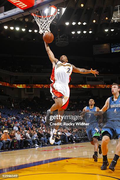 Acie Law of the Golden State Warriors attempts a layup against the Minnesota Timberwolves on November 9, 2009 at Oracle Arena in Oakland, California....