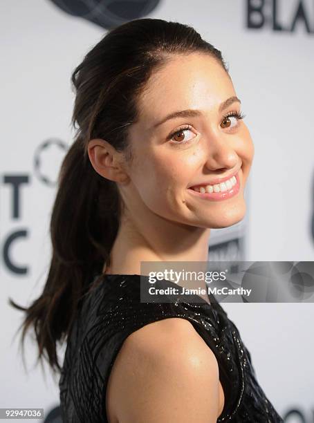 Actress Emmy Rossum walks the red carpet at the 9th Annual 24 Hour Plays on Broadway After Party presented by MONTBLANC at The Opera Ballroom at...