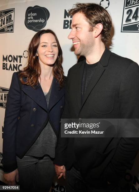 Emily Blunt and John Krasinski walk the red carpet at the 9th Annual 24 Hour Plays on Broadway After Party presented by MONTBLANC at The Opera...