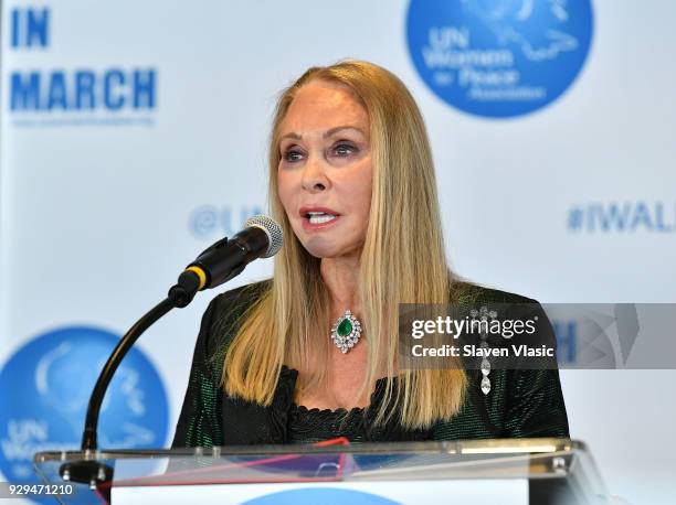 President of UN Women for Peace Association Barbara Winston attends International Women's Day United Nations Awards Luncheon on March 8, 2018 in New...