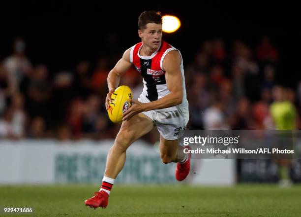 Jack Sinclair of the Saints in action during the AFL 2018 JLT Community Series match between the Melbourne Demons and the St Kilda Saints at Casey...