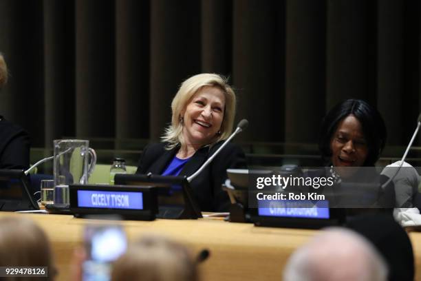 Edie Falco and Cicely Tyson attend International Women's Day The Role of Media To Empower Women Panel Discussion at the United Nations on March 8,...