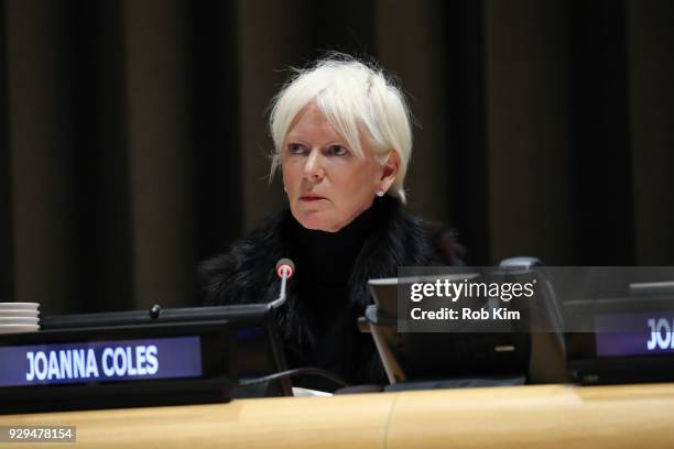 Joanna Coles attends International Women's Day The Role of Media To Empower Women Panel Discussion at the United Nations on March 8, 2018 in New York...