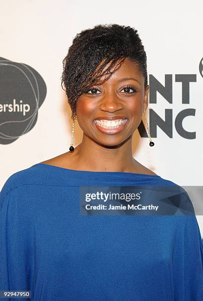 Actress Montego Glover walks the red carpet at the 9th Annual 24 Hour Plays on Broadway After Party presented by MONTBLANC at The Opera Ballroom at...